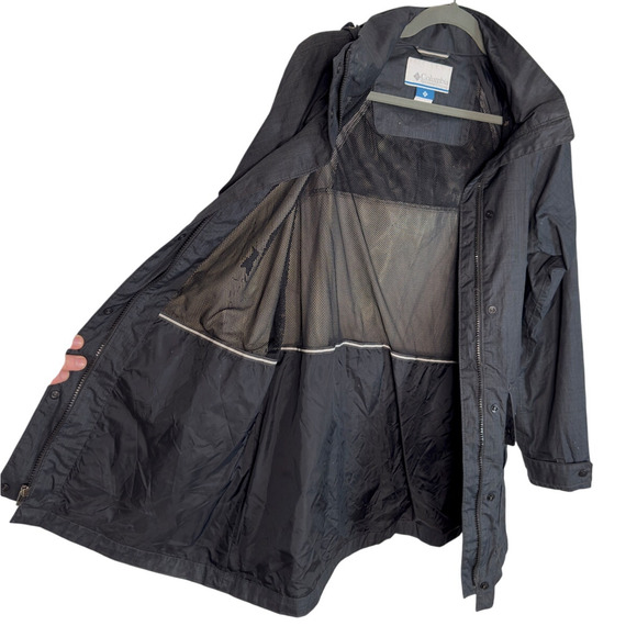 Columbia Womans M Long $129 Waterproof Hiking Jacket Hoooded Rain Coat Gray - Picture 4 of 9